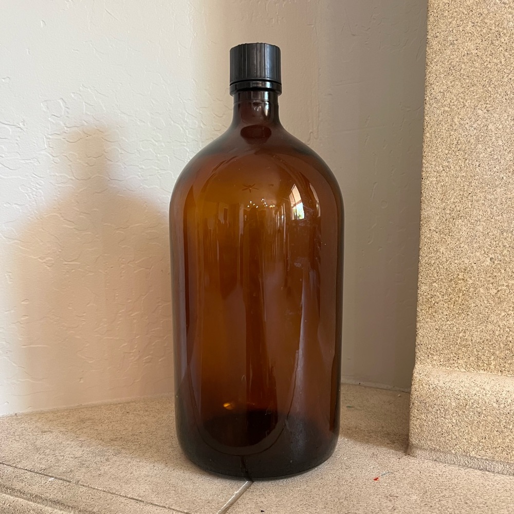 One gallon Amber Duraglas Vintage Glass Bottles With Original Lid